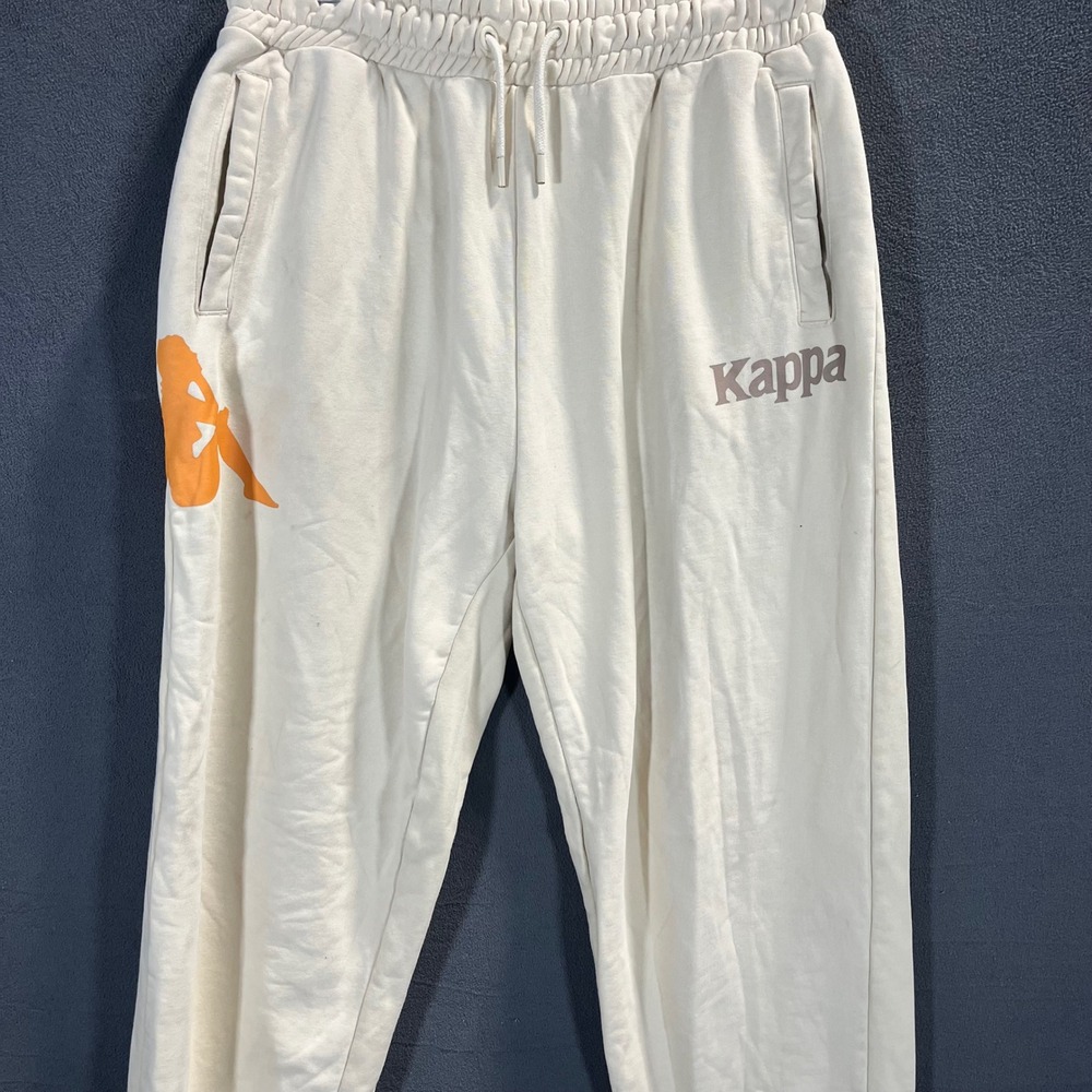 Kappa Mens Jogger Sweatpants Cream Off-White Orange Logo Large Athletic Pants